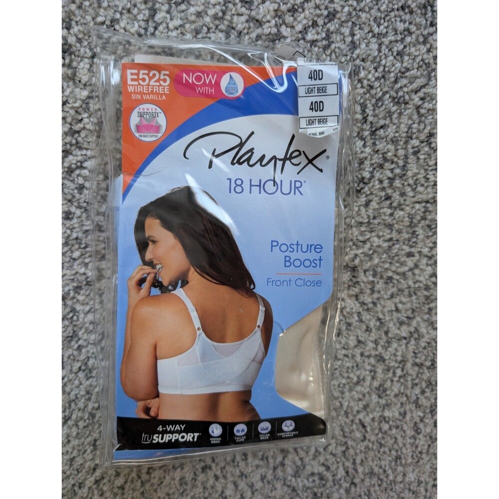 Playtex 18 Hour Posture Boost Front Close Wireless Bra Light Beige 40D